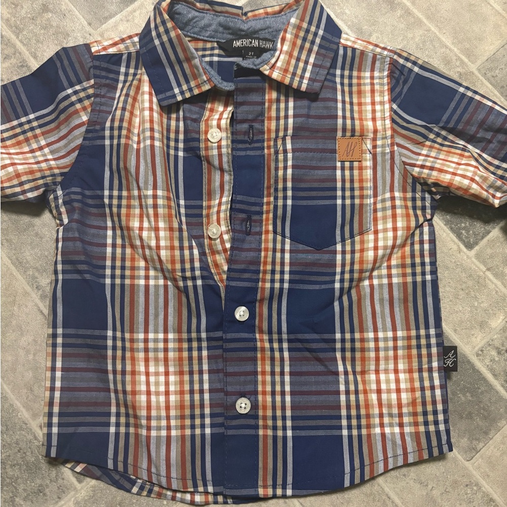 Blue and Orange Plaid Button Down Shirt